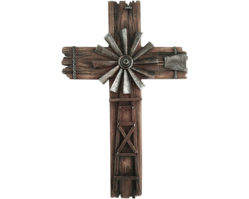 Rustic Wooden Crucifix Windmill Wall Hanging 