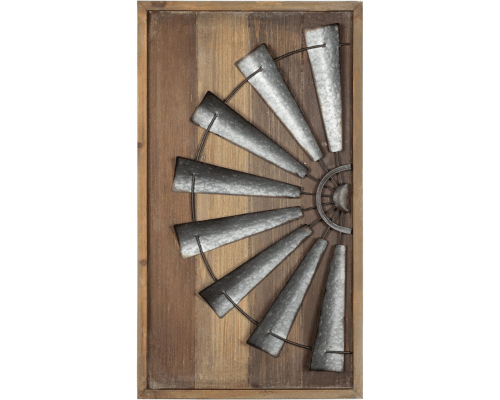 Wall Decor Windmill with Natural Wood & Galvanized Metal 