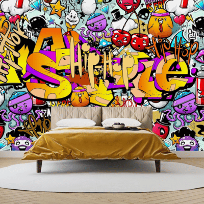 Graffiti Living Room Wallpaper Design