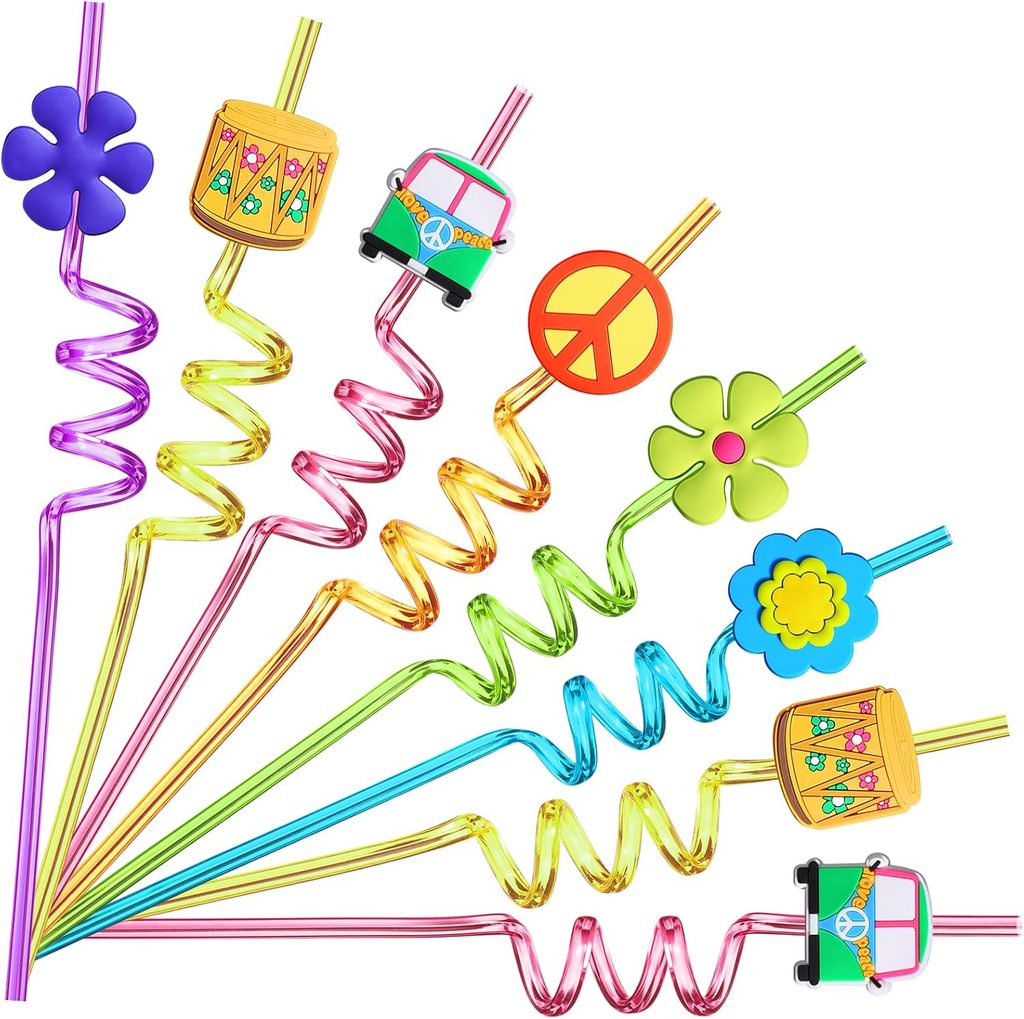 Retro Flower Cutout Drinking Straws for 70s Party