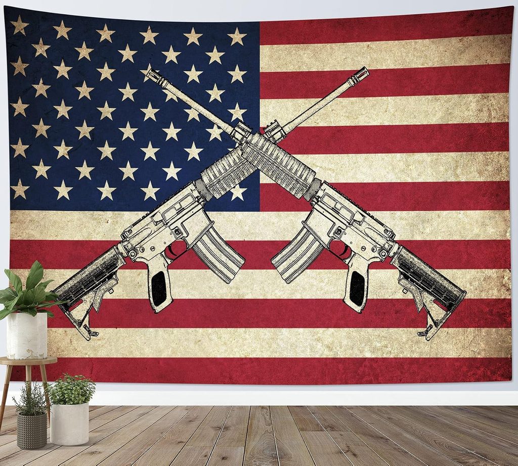 Stars and Stripes American Flag with Gun Wall Hanging