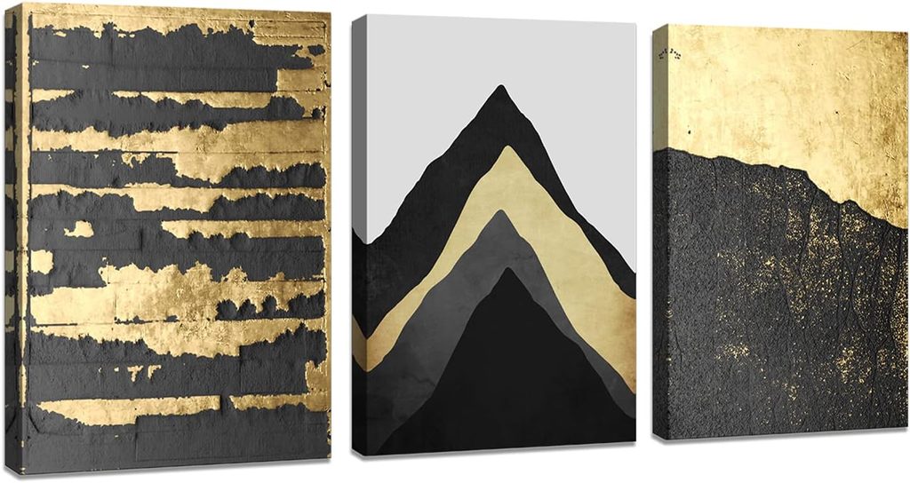 DZL Art Abstract Canvas Gold and Black Wall Art
