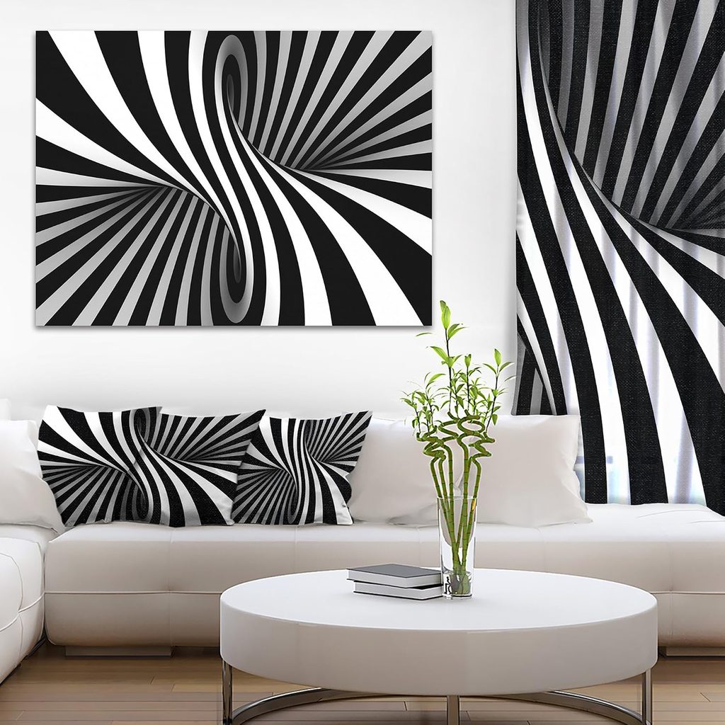 Designart Black and White Spiral Abstract Canvas Art Print