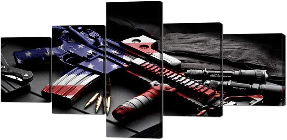 Modern Gallery-Wrapped USA Military Gun Wall Art Posters