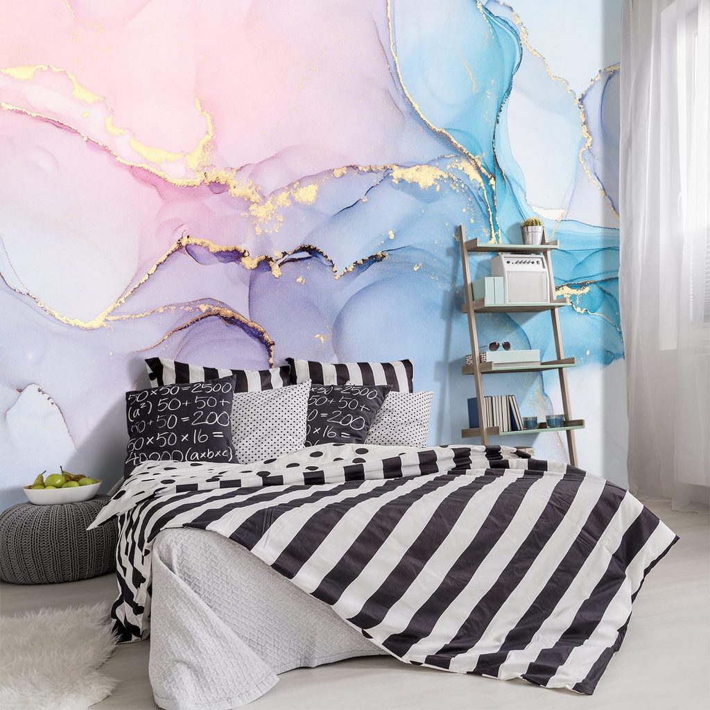YIHWM Coloured Marbled Fabric Wallpaper