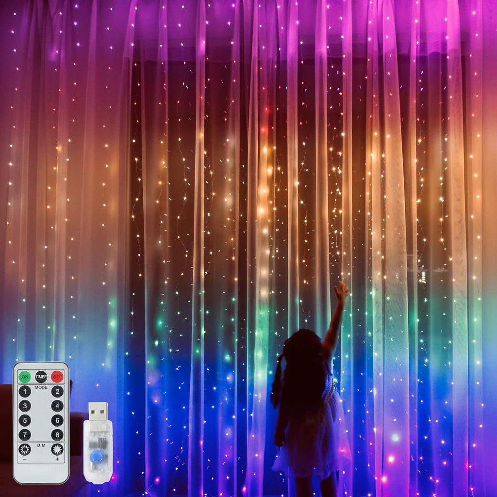 Rainbow Curtain 280 LED Curtain String Fairy Lights