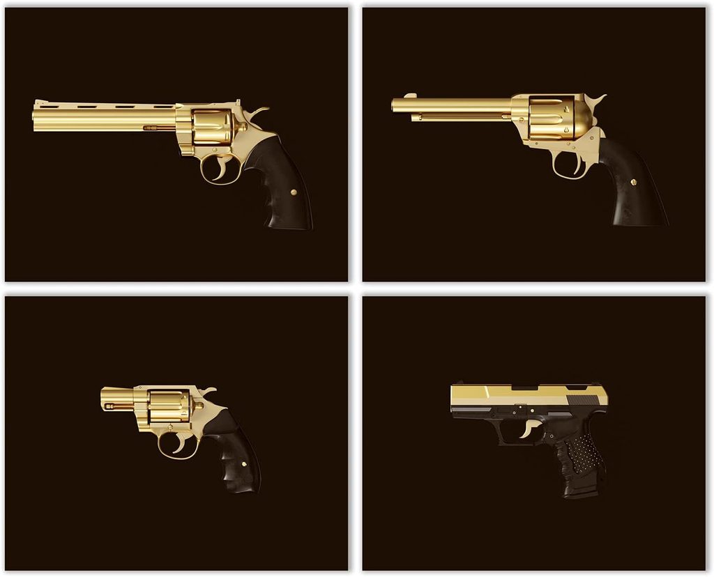 Handgun Golden Weapons Wall Art Decor Prints Poster