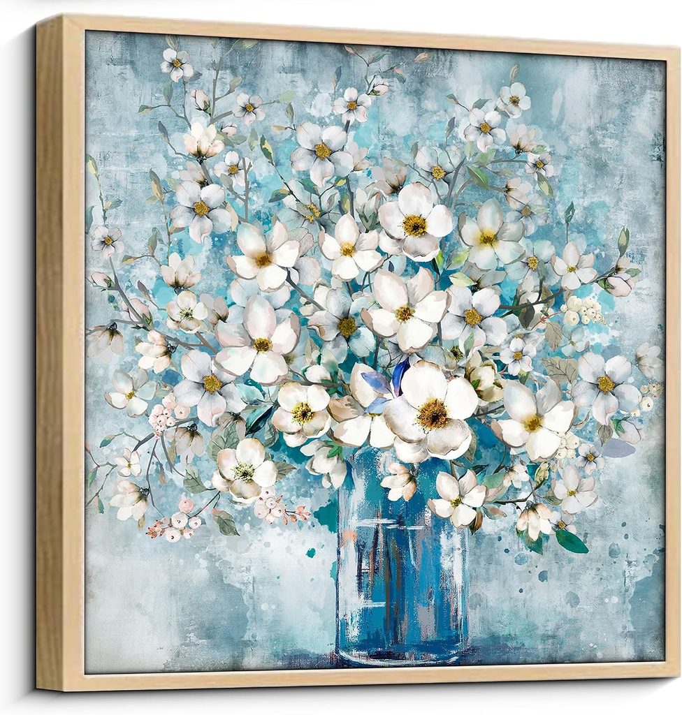 Wijotavic Large Framed Blue Flower Wall Art
