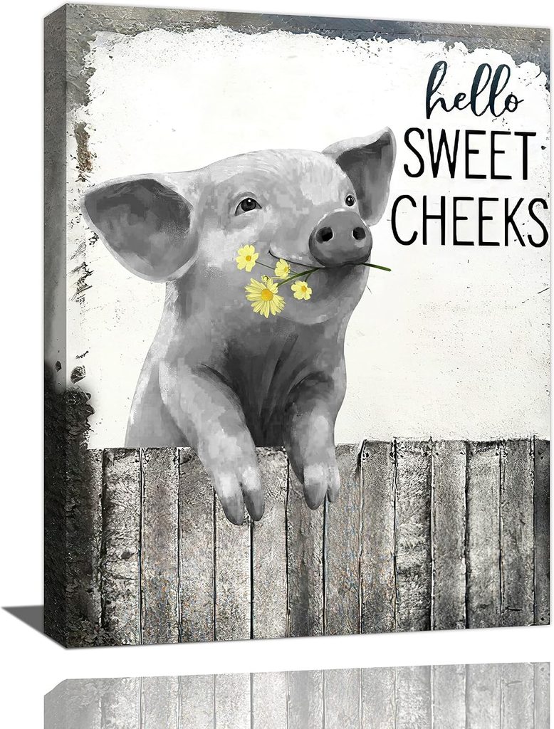 SweetFox Pig Bathroom Rustic Canvas Painting