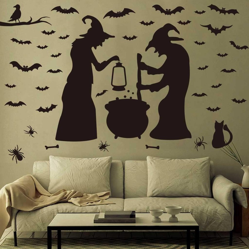 Halloween Witch and Bat Wall Decorations