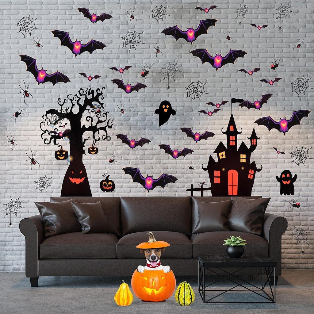Bat and Pumpkin Removable Halloween Wall Decorations