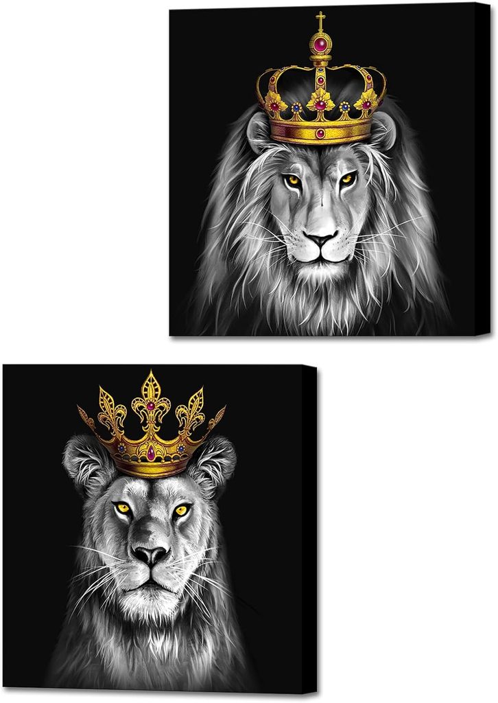 DuoBaorom King Lion and Lioness Canvas Art
