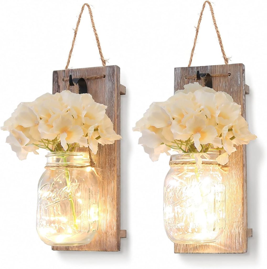 Mason Jars Wall Decor with LED Fairy Lights