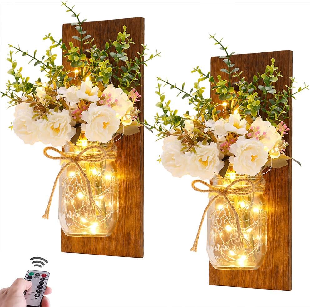 White Peony Mason Jar Wall Hanging