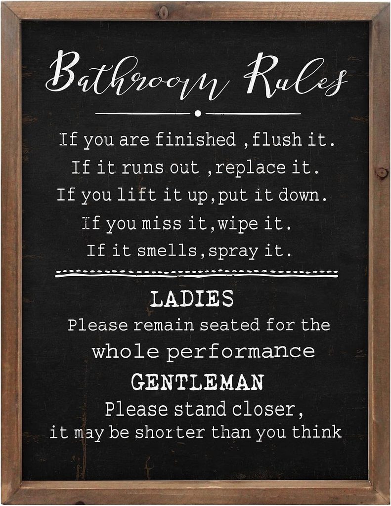 Wartter Bathroom Rules Sign Farmhouse Toilet Wall Decor