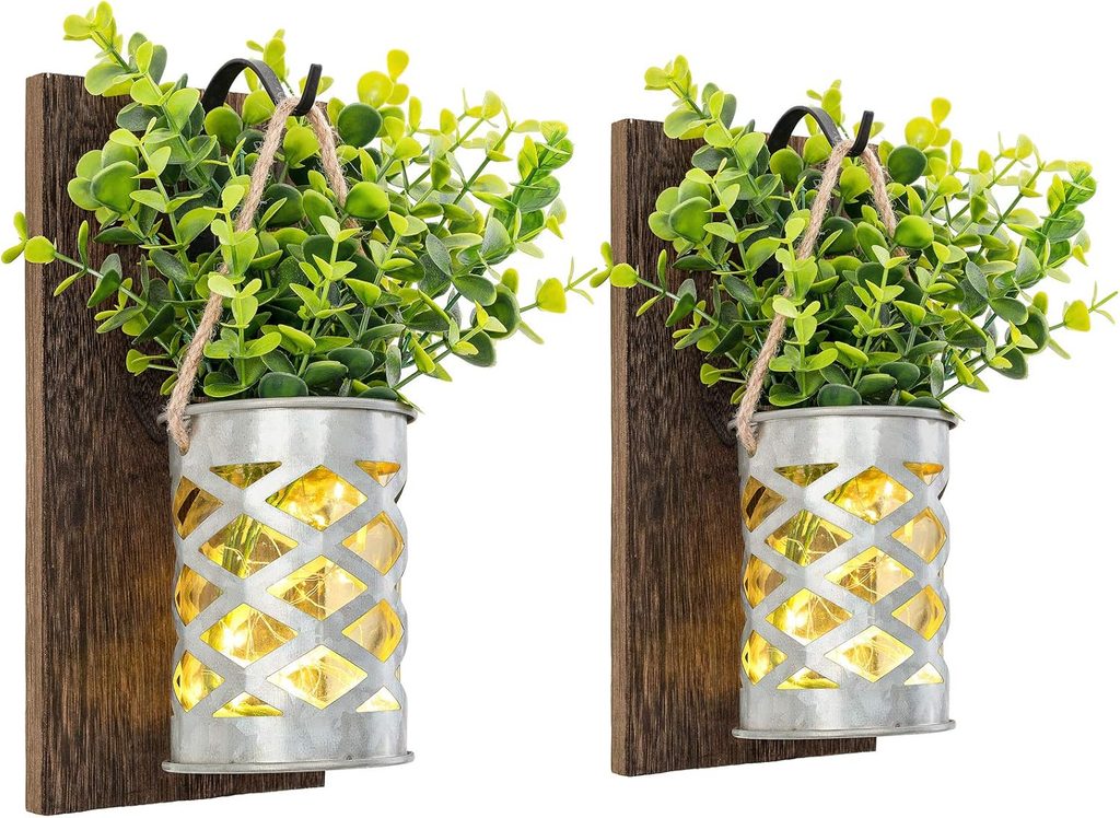 Metal Mason Jar Sconces Artificial Eucalyptus