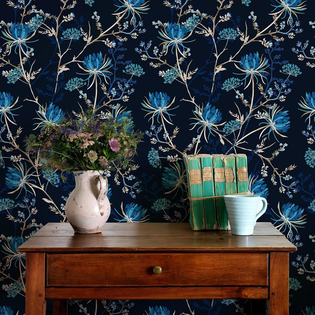 JiffDiff Peel and Stick Blue Floral Wallpaper