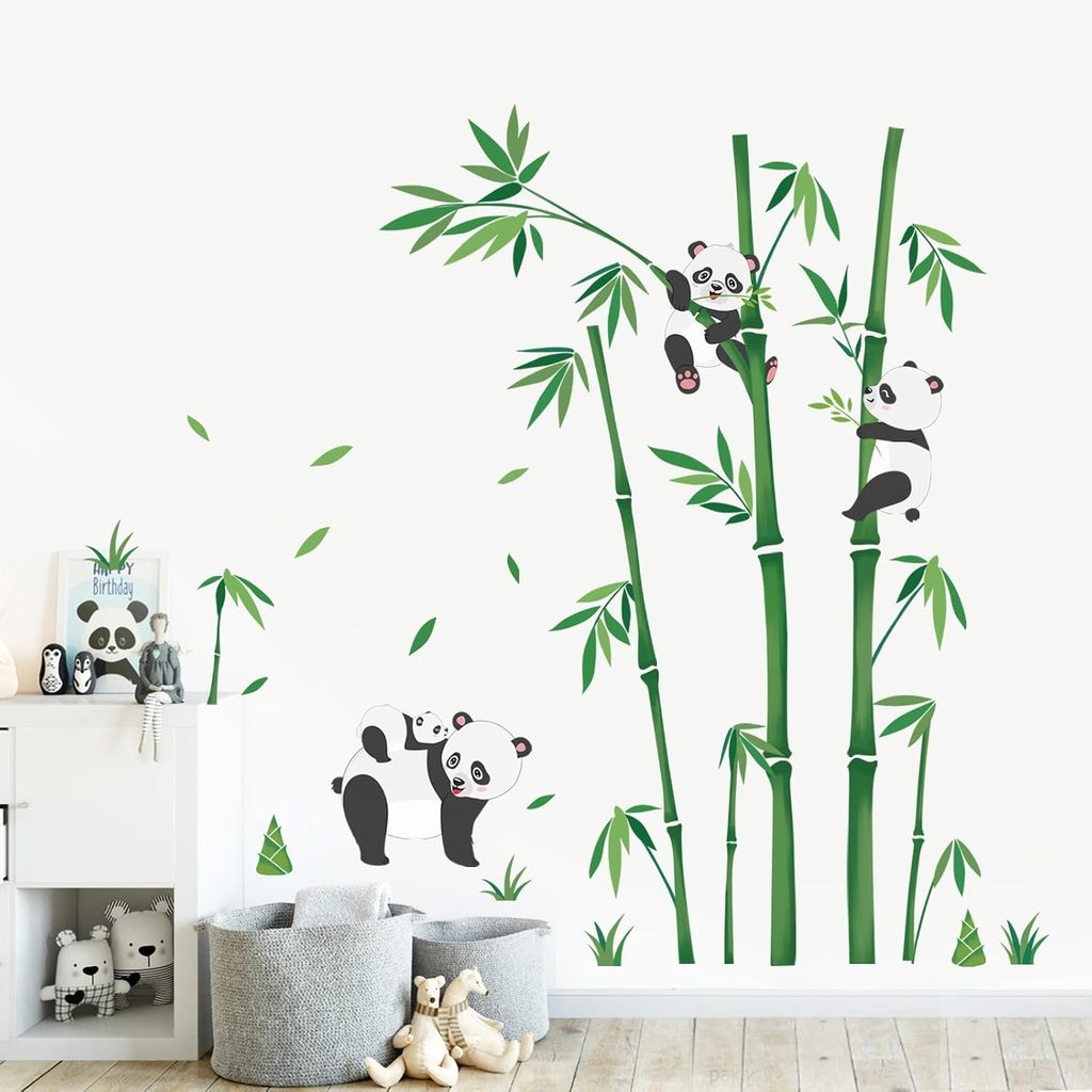 Wondever Panda & Bear Bamboo Plants Wall Stickers