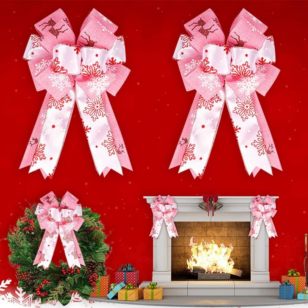 White Pink Snowflake Small Bows for Wreath
