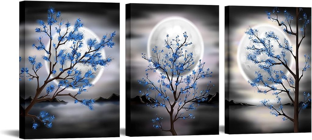 Full Moon Canvas Painting Prints 3 Pieces