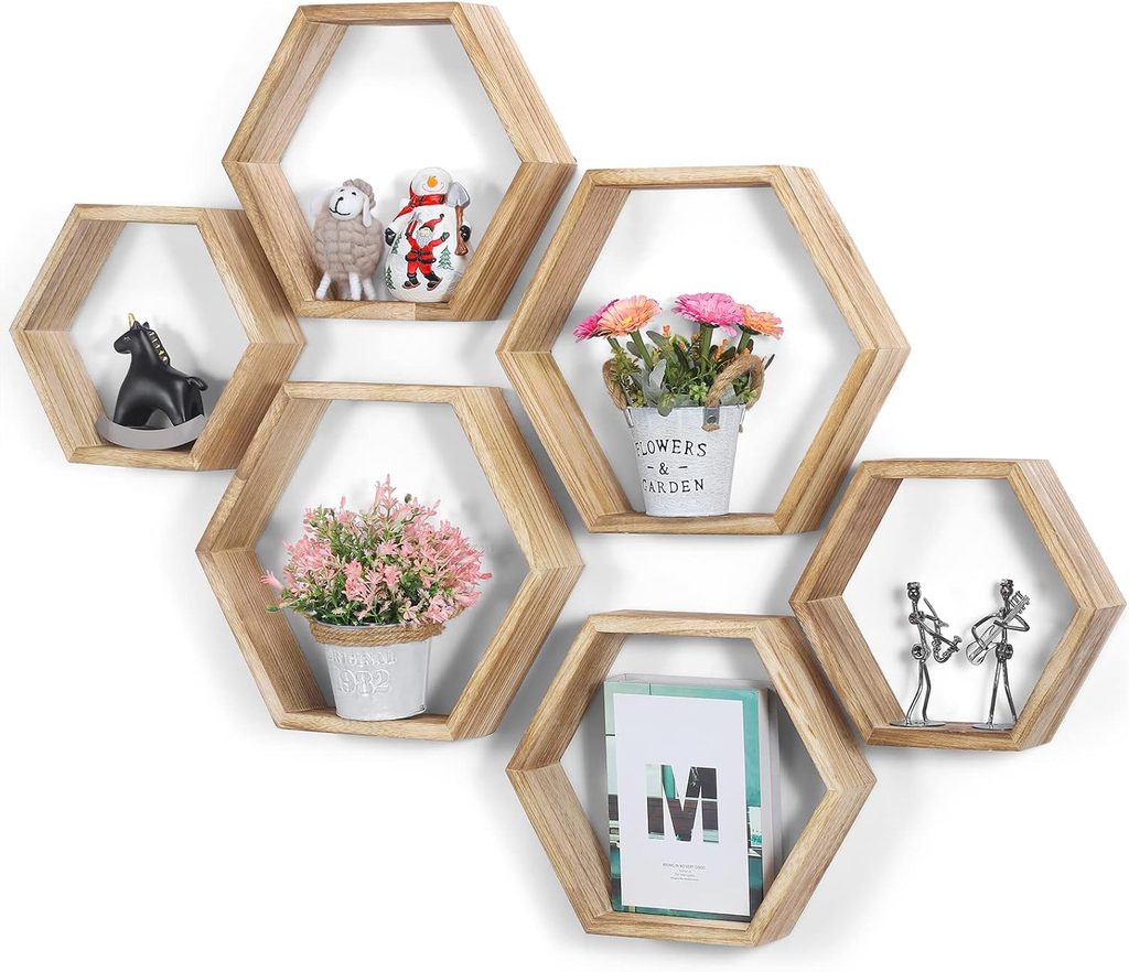 Hexagonal Floating Set of 6 Honeycomb Wall Shelf