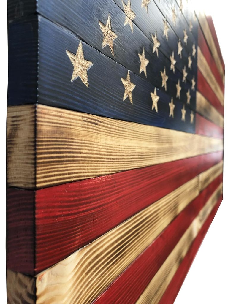Handcarved Wood American Flag Wall Art