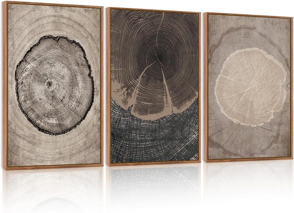 CHDITB Beige Tree Ring Framed Canvas Wall