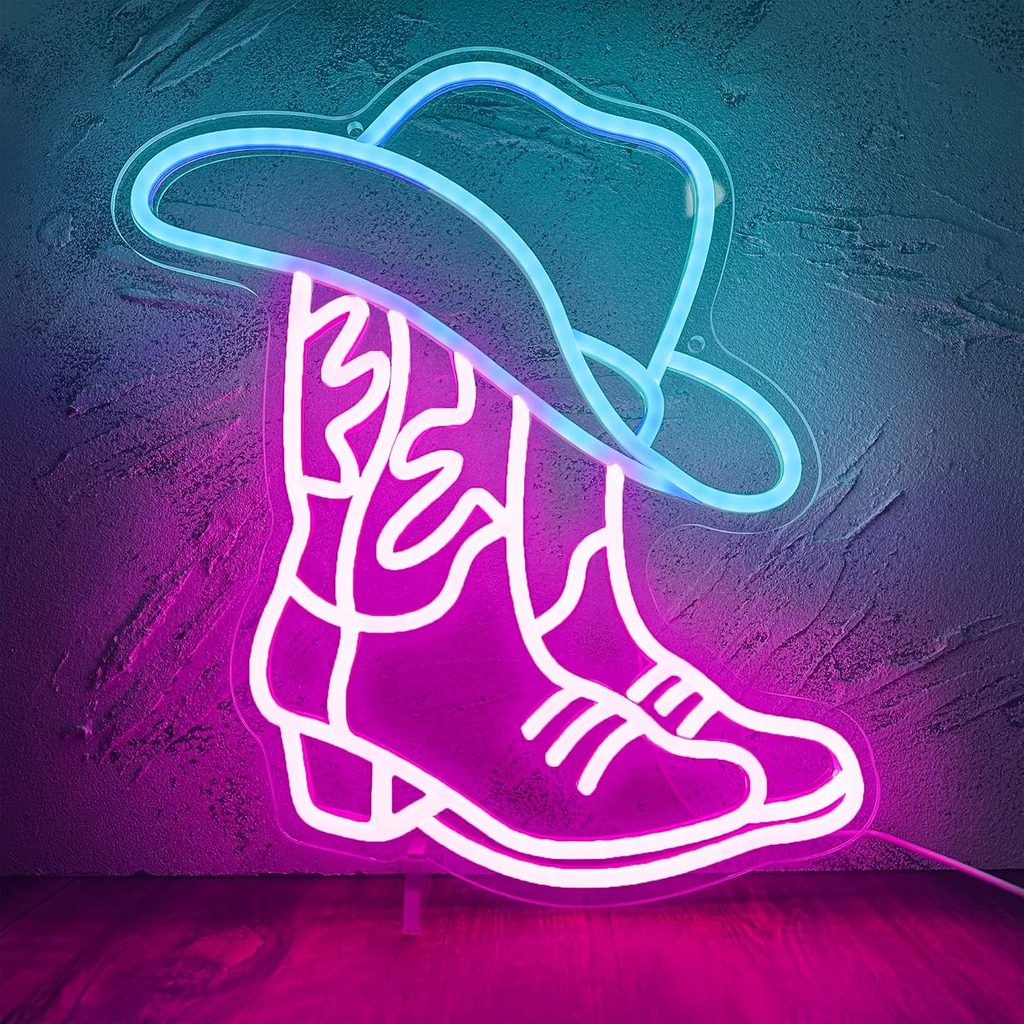 Manimo LED Pink Cowgirl Boots Neon Sign Wall Decor
