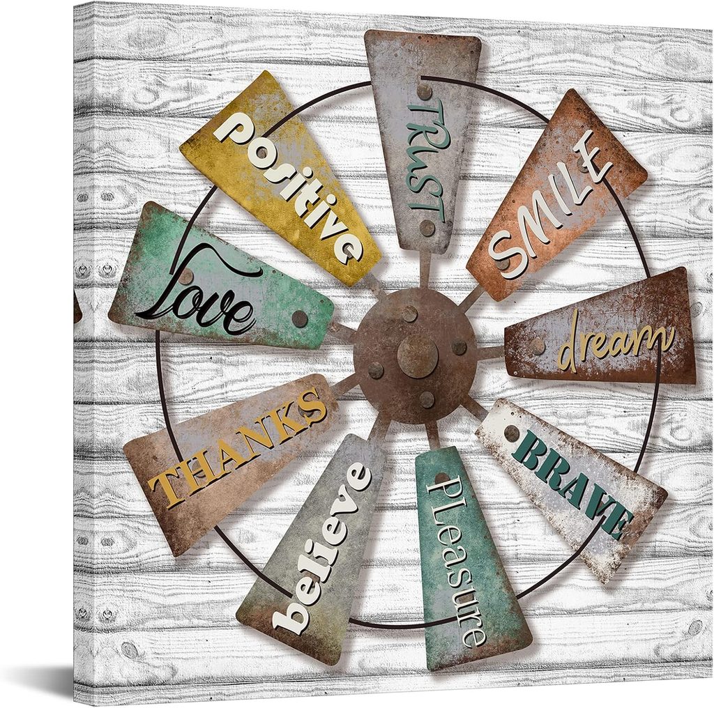 Positive Quotes Painting Canvas Wall Art for Farmhouse