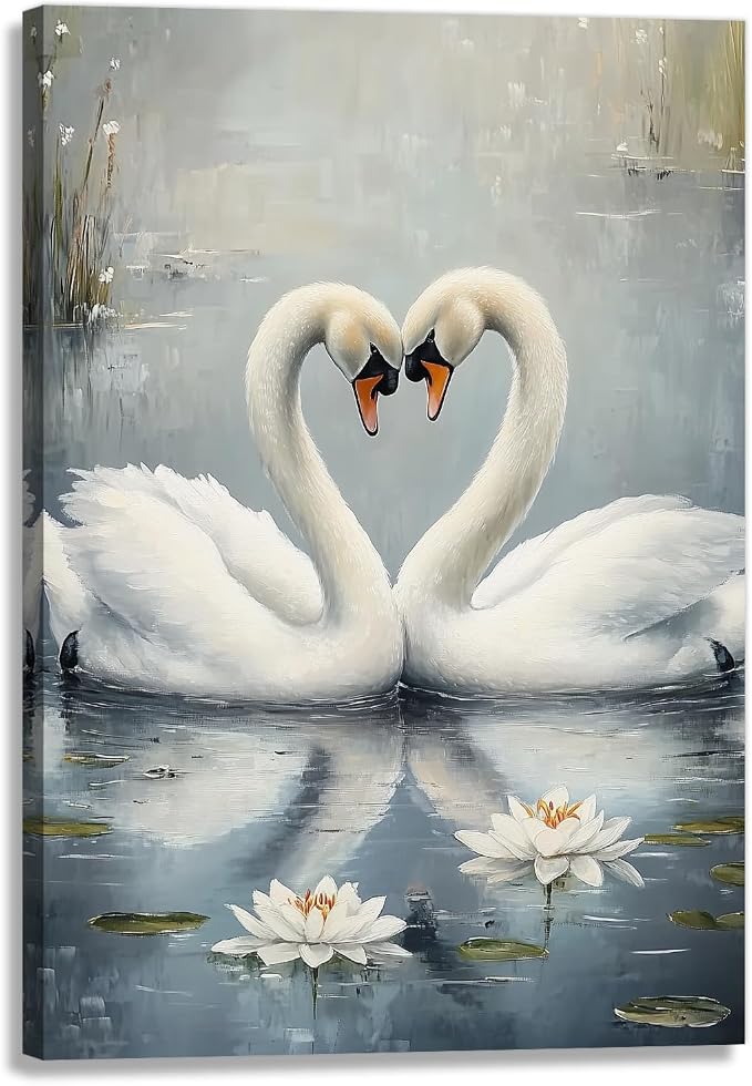 Swan Couple Swimming Prints Wall Decor for Bedroom