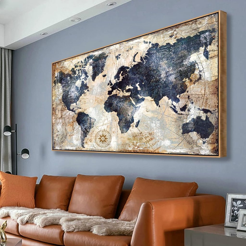 Tucai Decor Framed World Map Wall Art