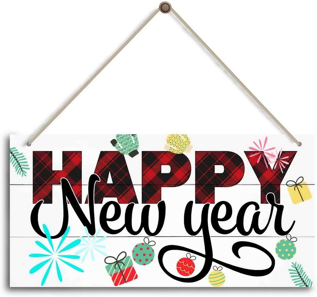 Hanging Wooden Happy New Year Decorations