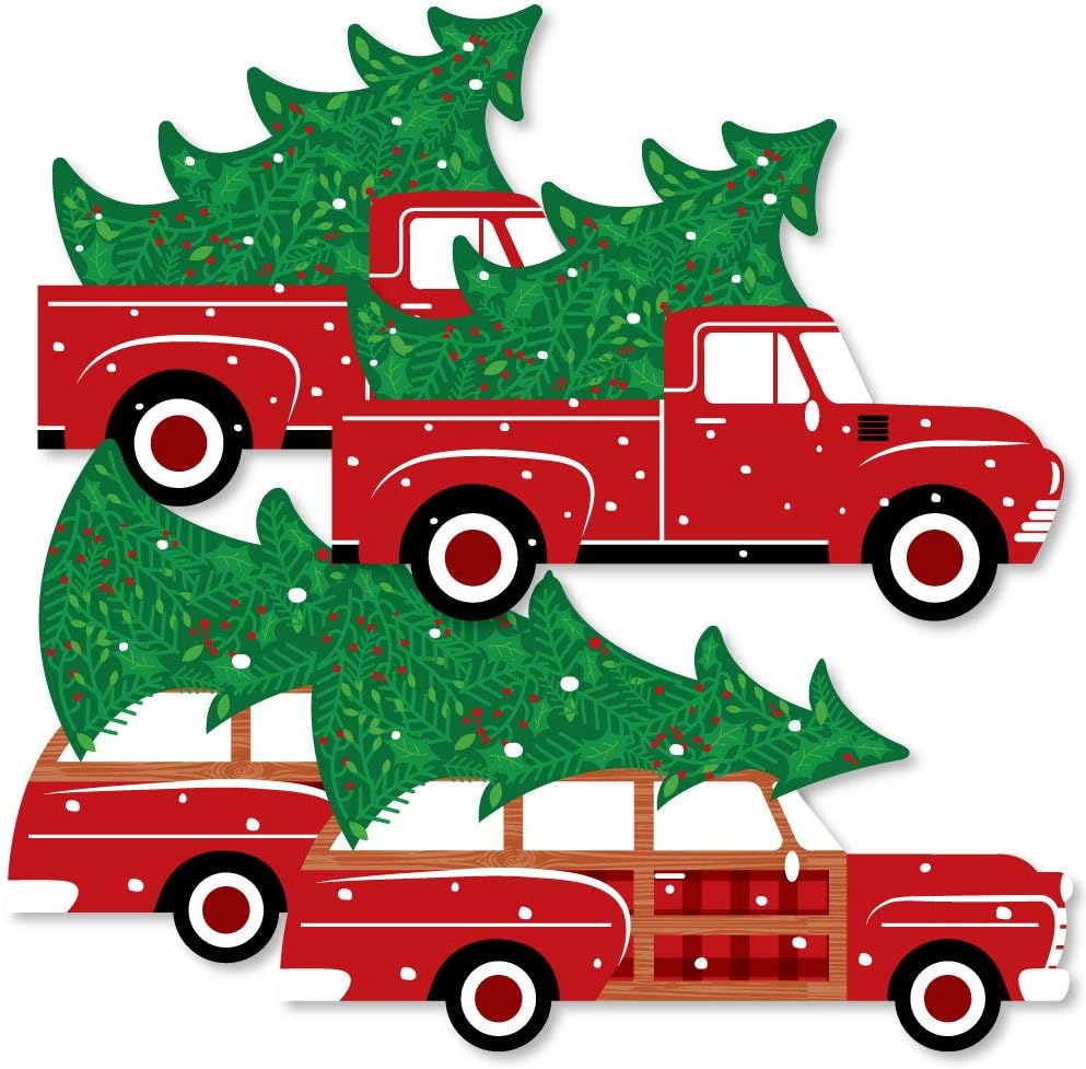 Christmas Tree Red Truck and Car with Paper