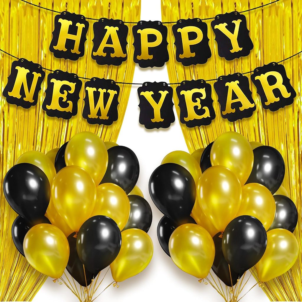 3D New Year Balloons with Pompoms Wall Decor