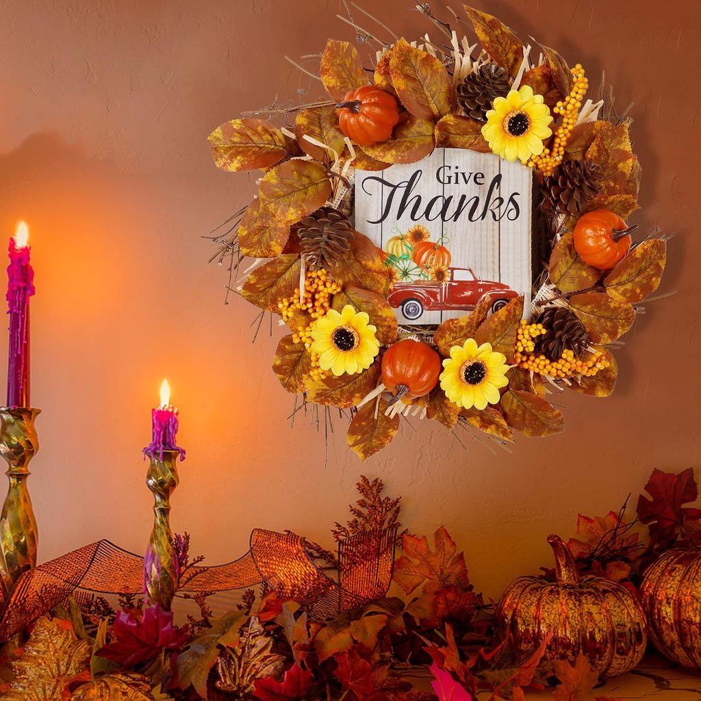 Artificial Leaves Autumn Wreath Wall Decor
