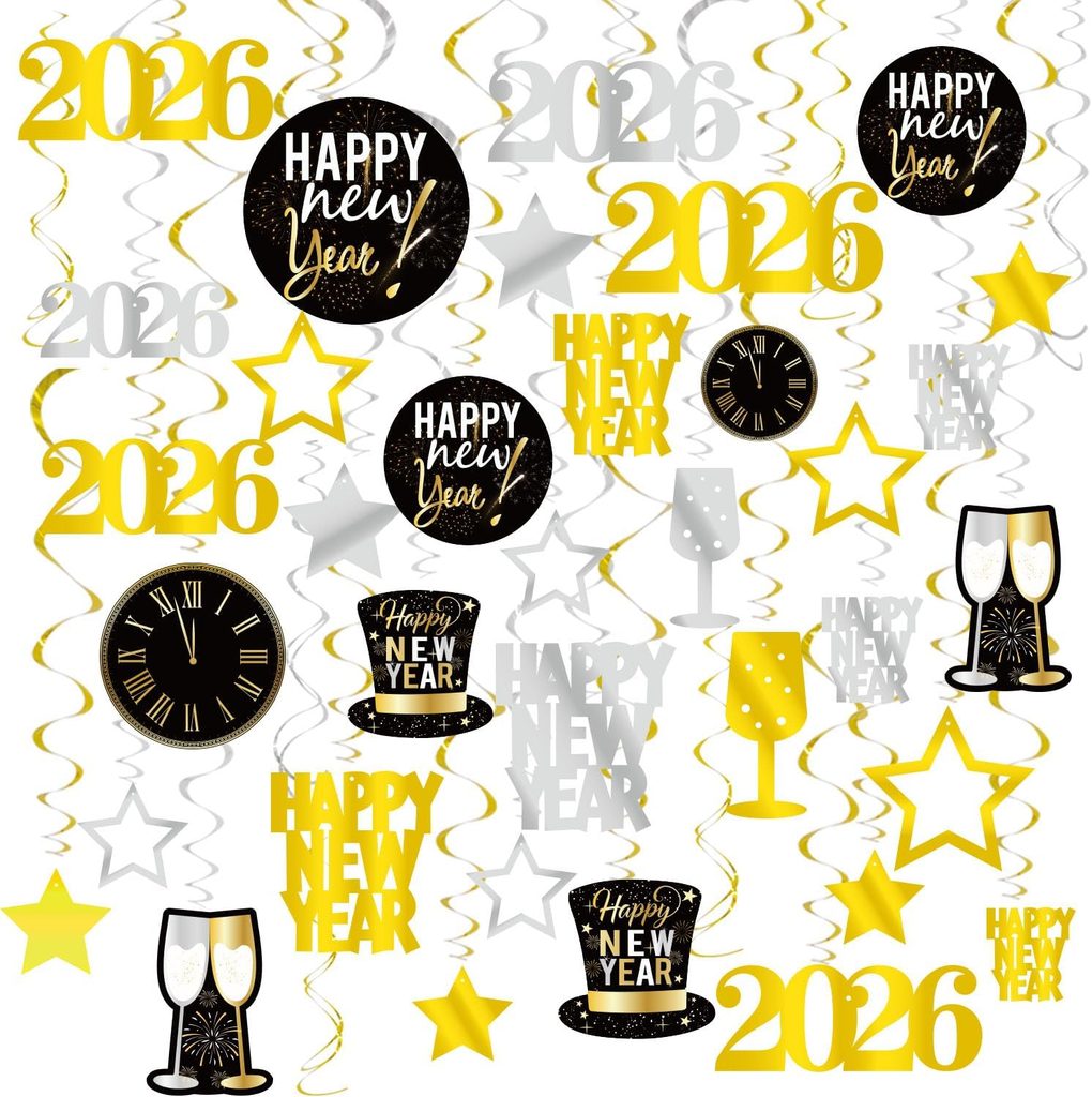 New Year Hanging Swirl and Celebration Card