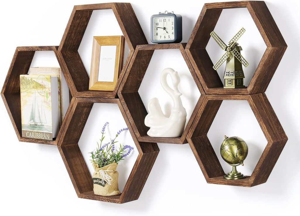 Hexagonal Wall Mounted Hanging Rustic Shelf Racks