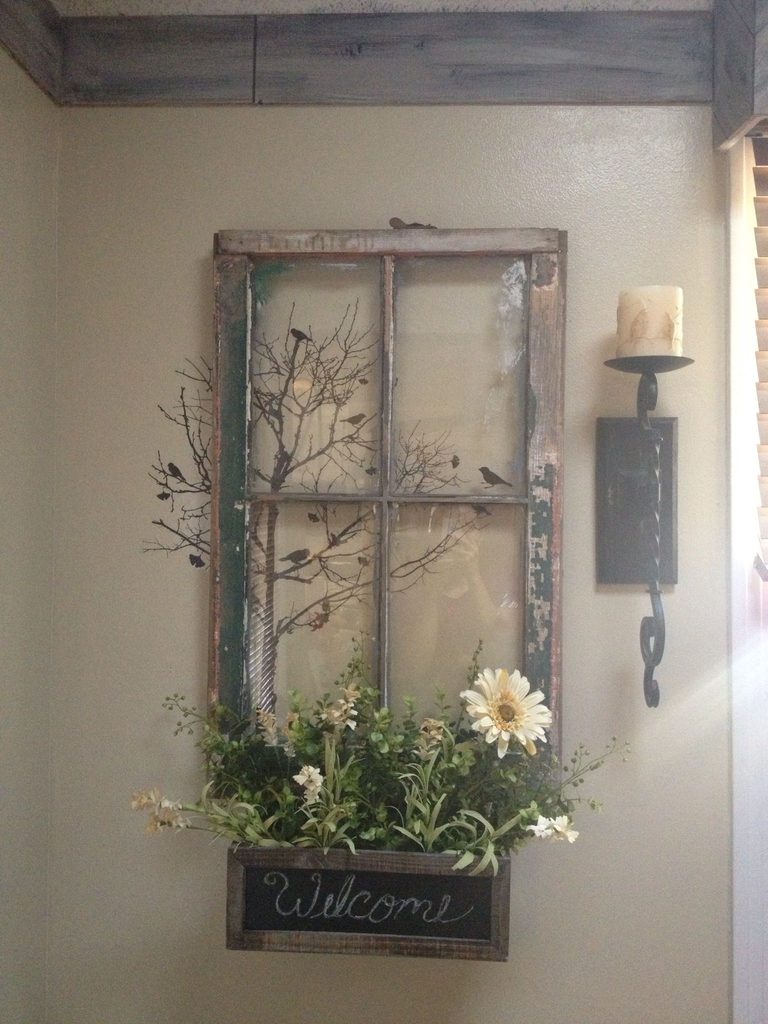 Rustic Floral Wall Decor with Window Frame