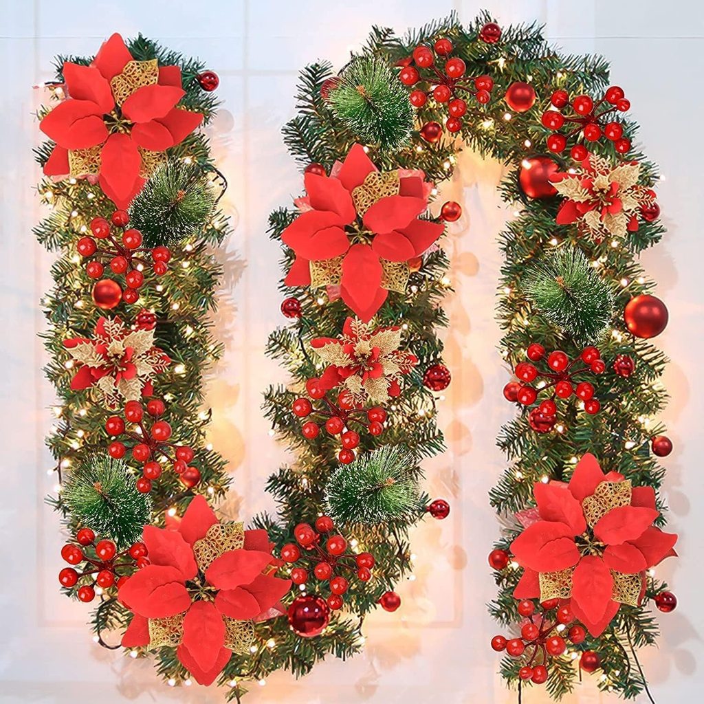 Christmas Garland With Lights Wall Decoration