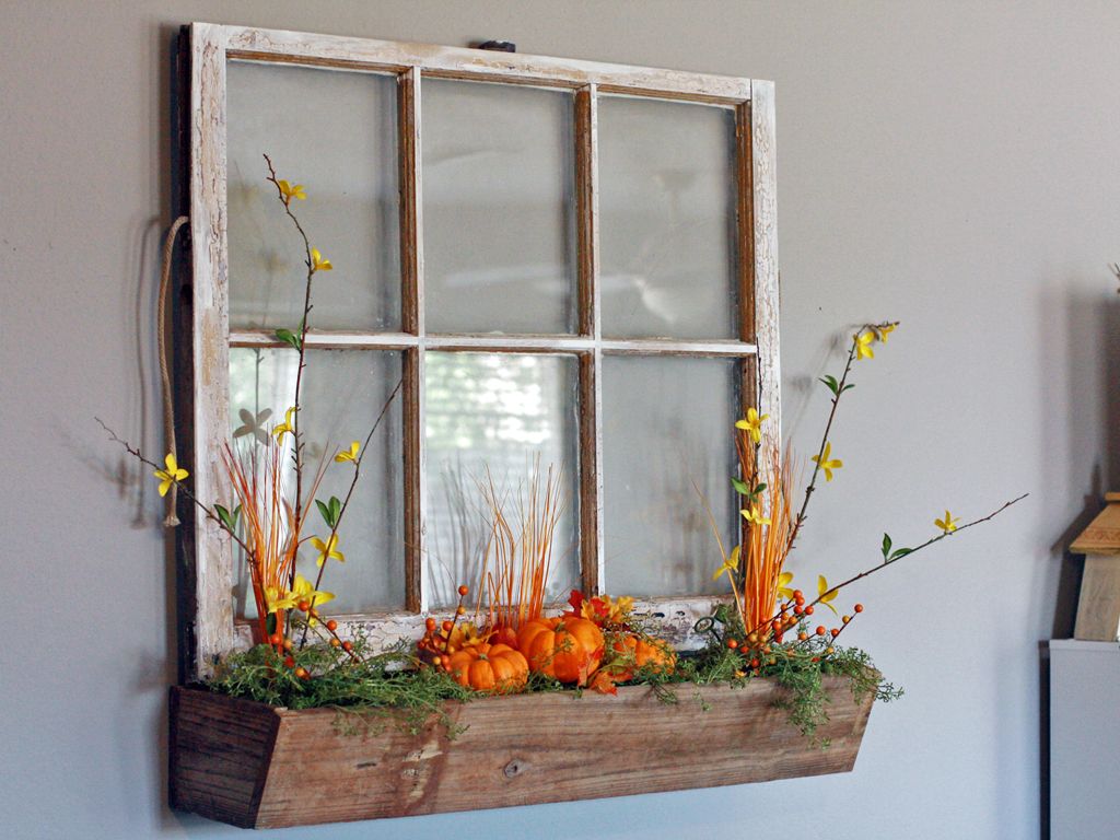 Glassed Window Frame with Flower Holder