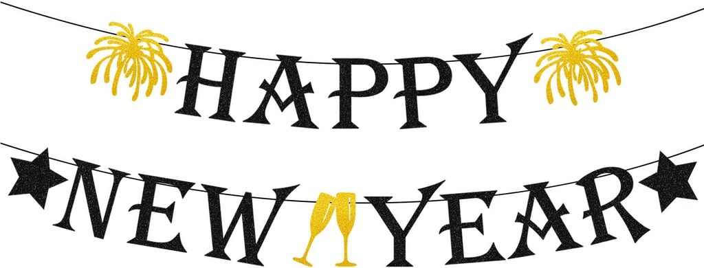 Glittery Happy New Year Garland Wall Banner