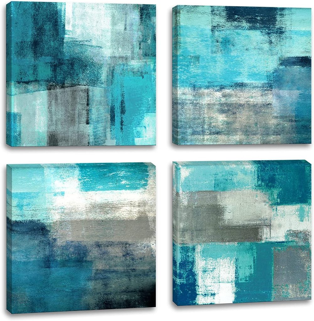Turquoise and Grey Abstract Canvas Wall Art