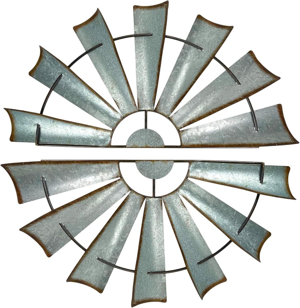 Pair of Galvanized Metal Large Windmill Wall Decor