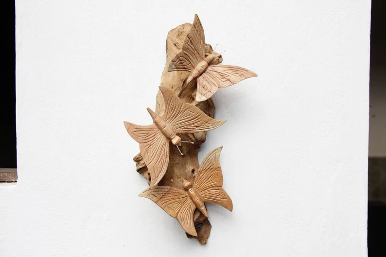 Hand-Carved Wooden Butterfly Art