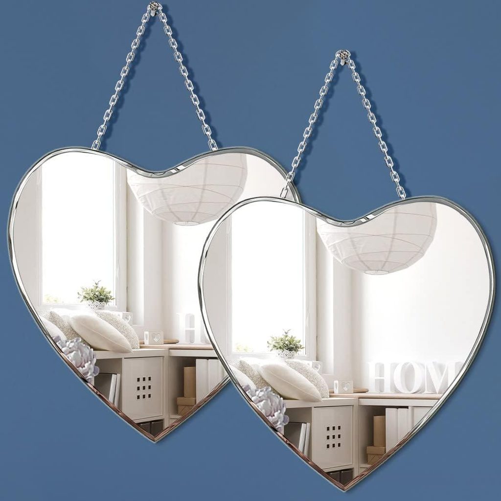 Hexagon Silver Mirror with Iron Chain Wall Decor