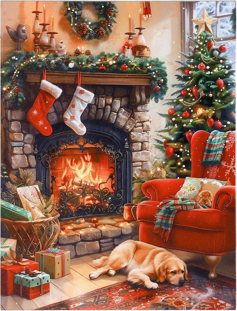 Christmas Light Up Snowman Canvas Wall Hanging