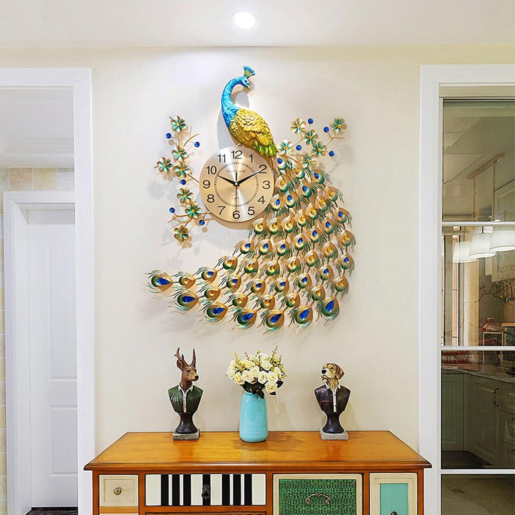 Large Peacock Crystal Wall Clock