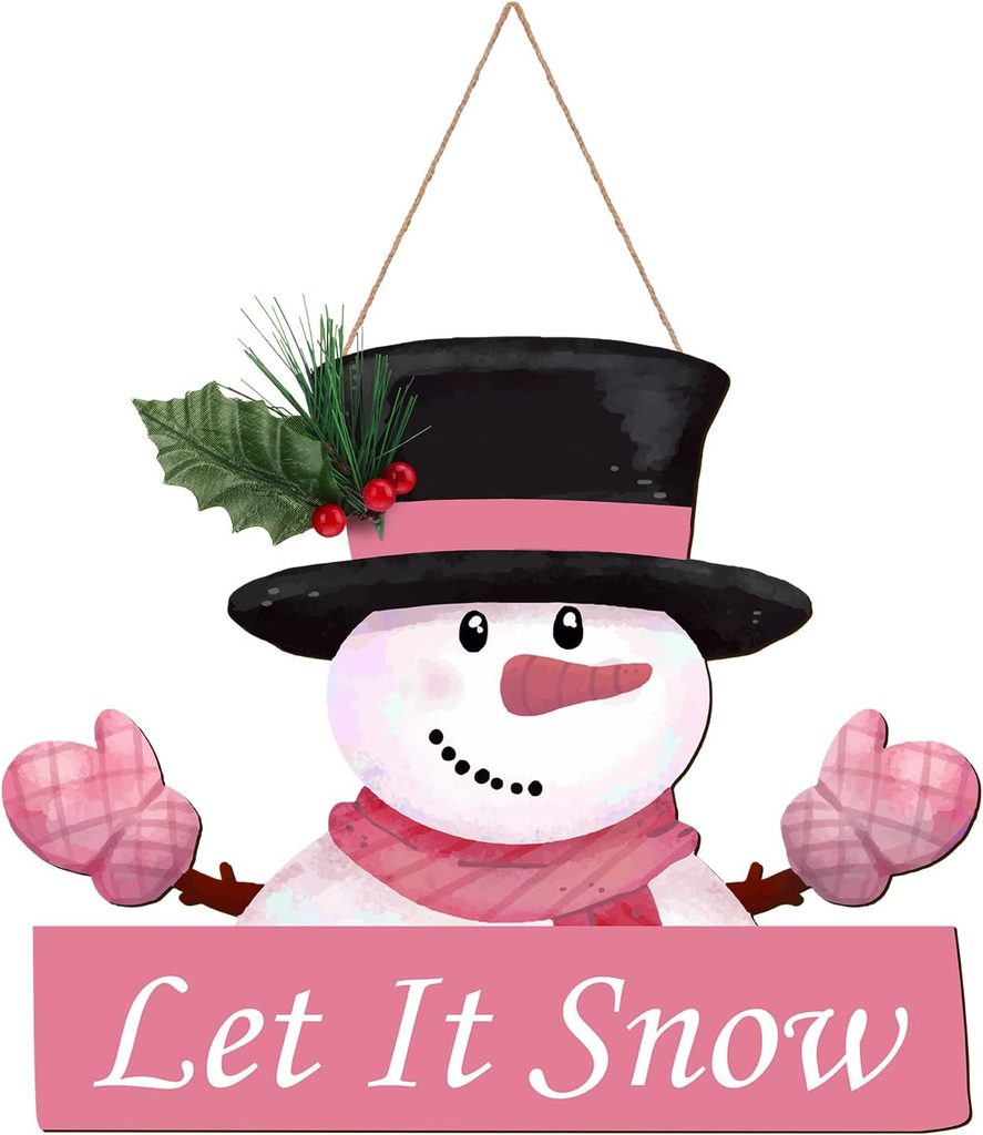 Pink Let It Snow Door Winter Christmas Wall Decor