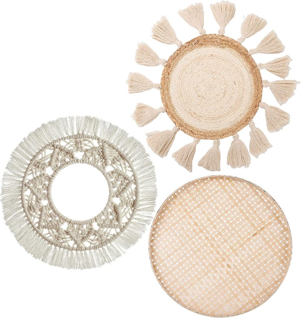 Round Woven Macrame Tassels Wall Basket