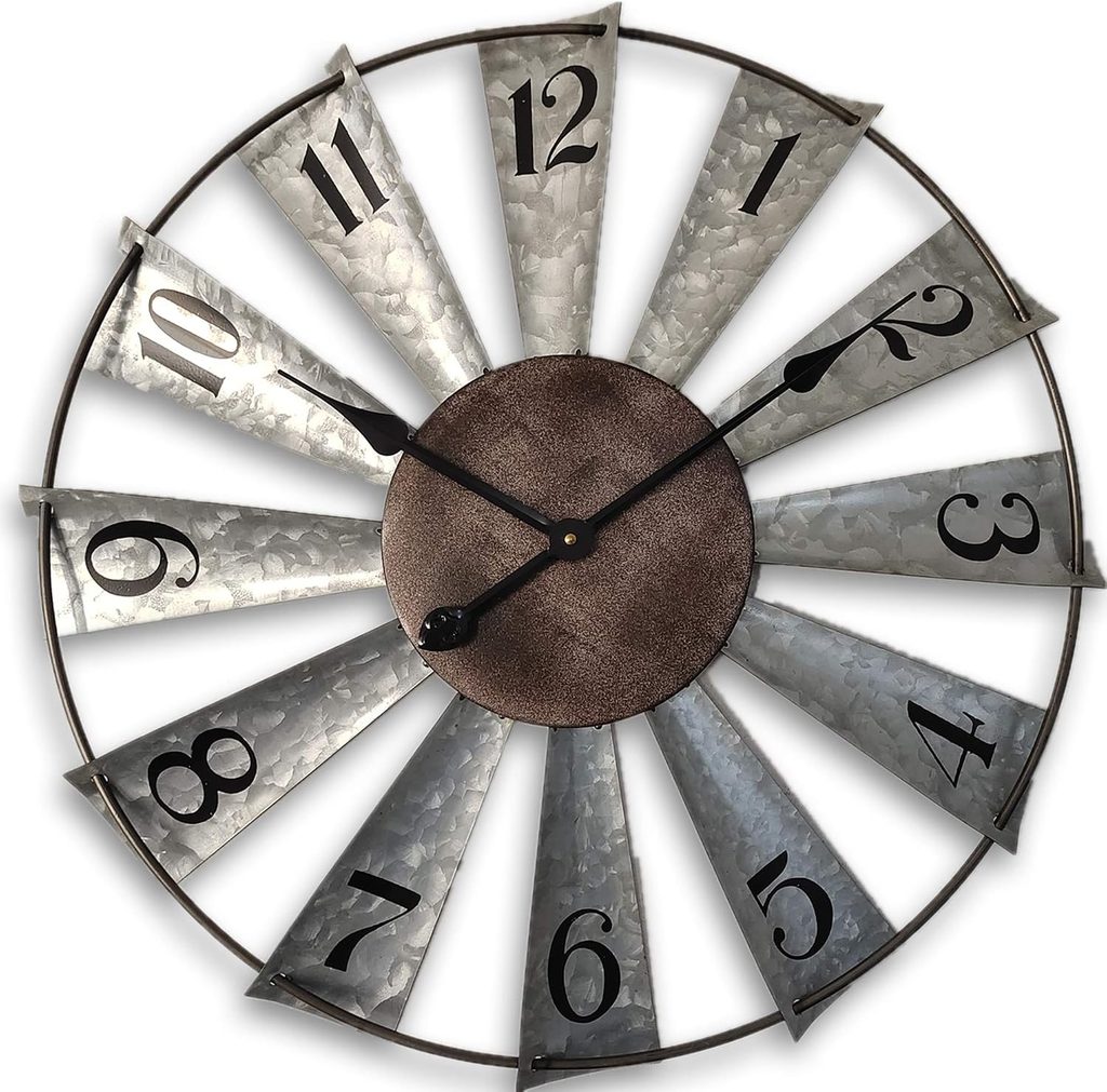 24-inches Rustic Distressed Metal Windmill Wall Clocks
